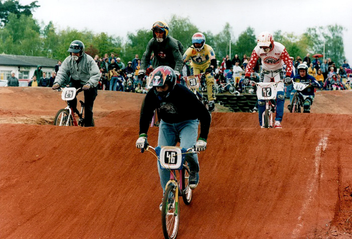 Großer Double mit Thorsten Schroth (#24), Ingo Pannischky (verdeckt), Ralf Mauritz (#46), Frank Schnuetgen (#30), Sven Stuebner (#42) und Guido Neumann (#12)